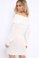 White Bardot Chunky Knit Jumper Dress - Kaidyn-Dresses