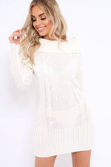 White Bardot Chunky Knit Jumper Dress - Kaidyn-Dresses