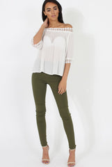 White Bardot Crochet Top - Aliza-Tops