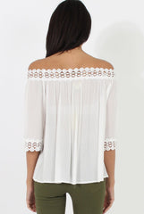 White Bardot Crochet Top - Aliza-Tops