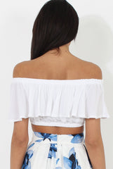 White Bardot Crop Top - Adelaide-Crop Tops