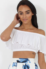 White Bardot Crop Top - Adelaide-Crop Tops