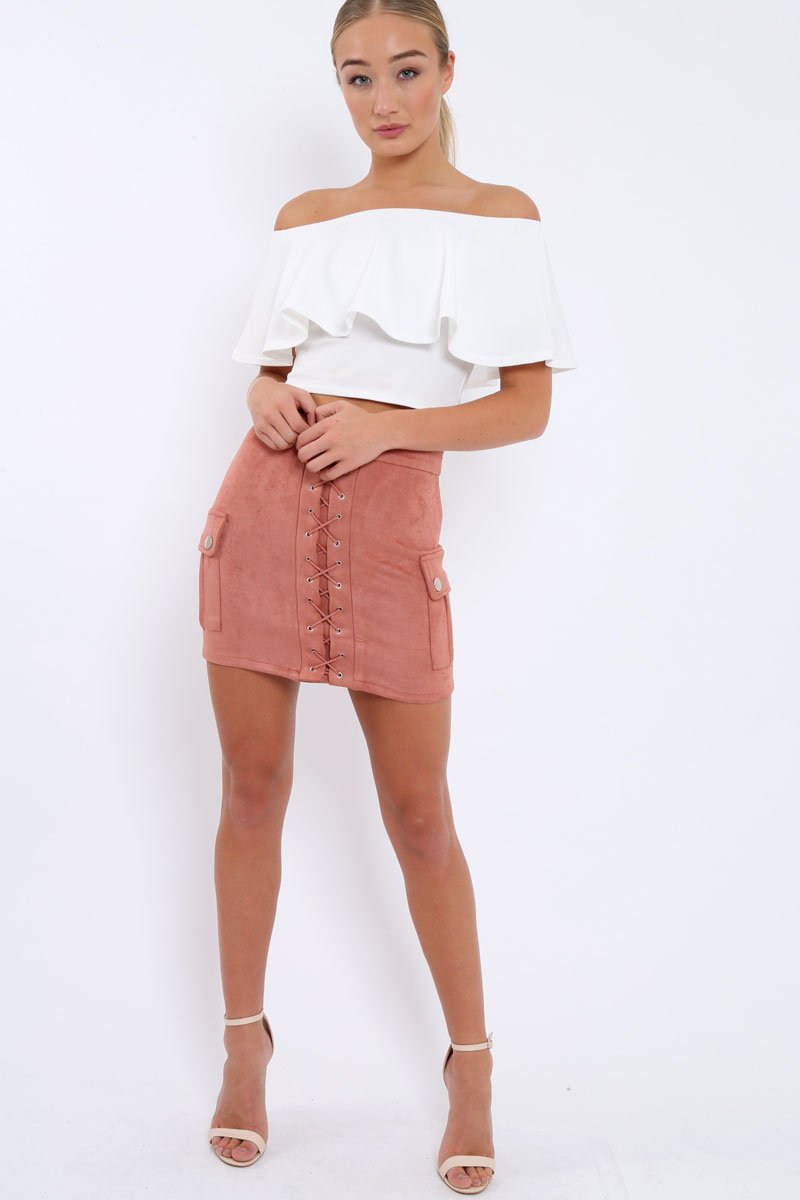 White Bardot Crop Top - Justine-Tops