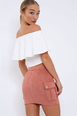 White Bardot Crop Top - Justine-Tops