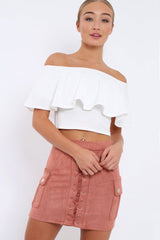 White Bardot Crop Top - Justine-Tops