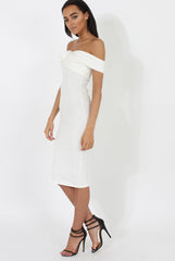 White Bardot Cross Over Detail Midi Dress- China-Dresses