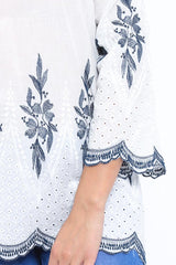 White Bardot Embroidered Top - Nylla-Tops