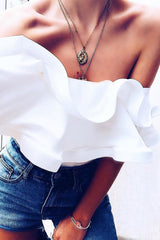 White Bardot Extreme Frill Bodysuit - Diandra-Bodysuits