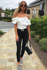 White Bardot Extreme Frill Bodysuit - Diandra-Bodysuits