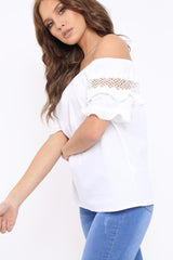 White Bardot Flower Crochet Top - Riella-Tops