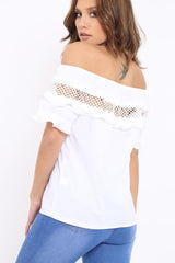 White Bardot Flower Crochet Top - Riella-Tops