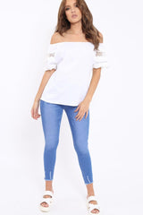 White Bardot Flower Crochet Top - Riella-Tops