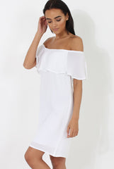 White Bardot Frill Dress - Ophelia-Dresses
