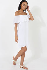 White Bardot Frill Dress - Ophelia-Dresses