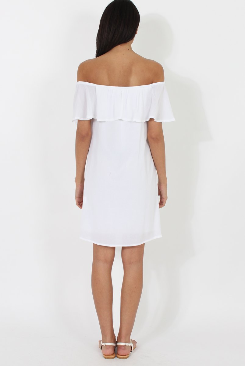 White Bardot Frill Dress - Ophelia-Dresses