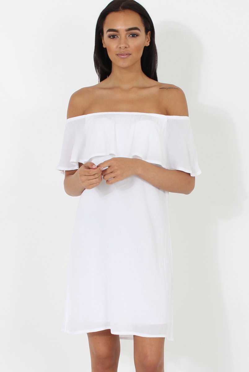 White Bardot Frill Dress