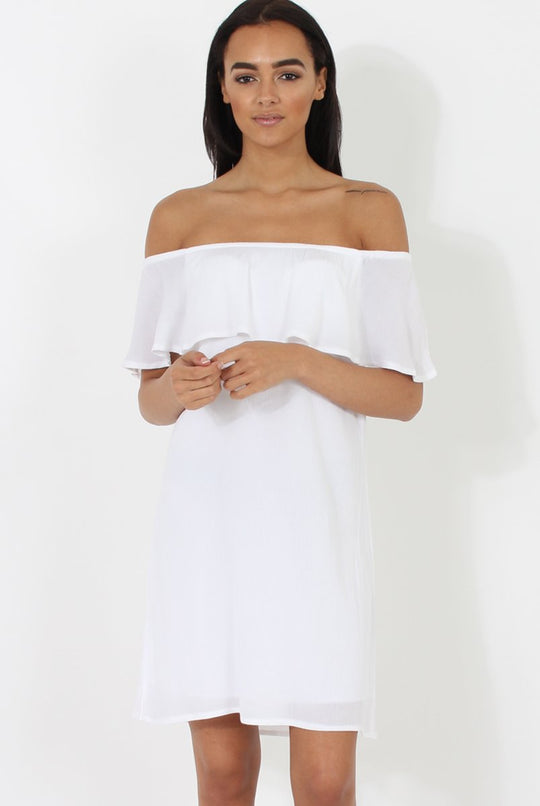 White Bardot Frill Dress - Ophelia
