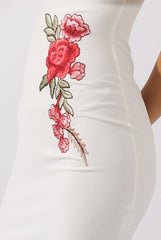 White Bardot Frill Embroidered Dress - Jasmine-Dresses