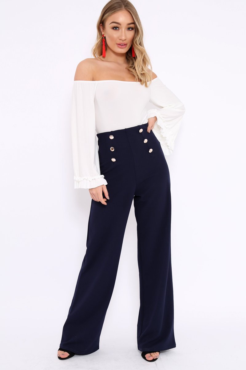 White Bardot Frill Flare Sleeve Bodysuit - Sofiya-Bodysuits