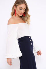 White Bardot Frill Flare Sleeve Bodysuit - Sofiya-Bodysuits