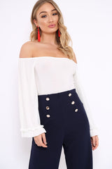 White Bardot Frill Flare Sleeve Bodysuit - Sofiya-Bodysuits