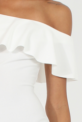 White Bardot Frill Midi Dress - Lily-Dresses