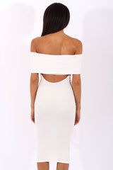 White Bardot Frill Open Back Midi Dress - Trish-Dresses