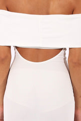 White Bardot Frill Open Back Midi Dress - Trish-Dresses
