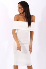 White Bardot Frill Open Back Midi Dress - Trish-Dresses