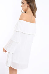 White Bardot Frill Shift Dress - Lucina-Dresses