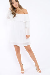 White Bardot Frill Shift Dress - Lucina-Dresses