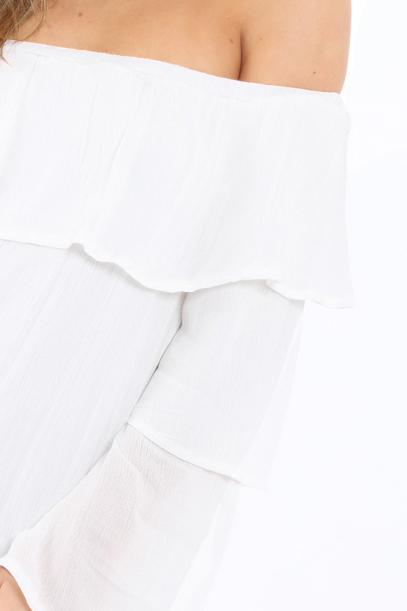 White Bardot Frill Shift Dress - Lucina-Dresses
