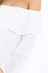 White Bardot Frill Shift Dress - Lucina-Dresses