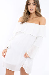 White Bardot Frill Shift Dress - Lucina-Dresses