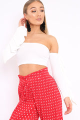 White Bardot Frill Sleeve Crop Top - Nancie-Crop Tops