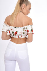 White Bardot Gypsy Crop Top - Valentina-Crop Tops