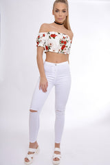 White Bardot Gypsy Crop Top - Valentina-Crop Tops