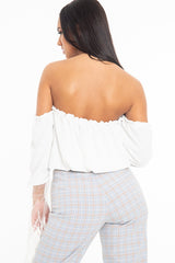 White Bardot Mesh Lace Sleeve Tie Front Top - Mandy-Tops