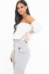 White Bardot Mesh Lace Sleeve Tie Front Top - Mandy-Tops