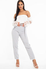 White Bardot Mesh Lace Sleeve Tie Front Top - Mandy-Tops