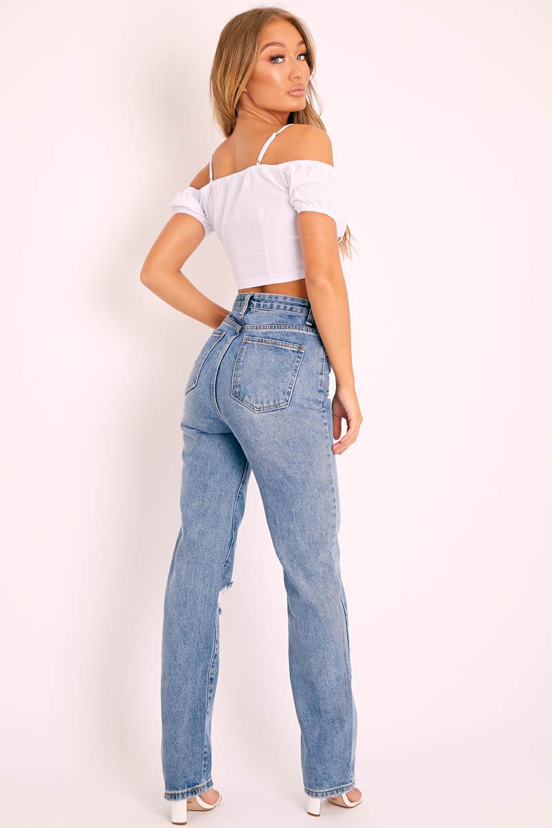 White Bardot Milkmaid Lace Up Crop Top - Abigail-Crop Tops