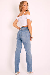 White Bardot Milkmaid Lace Up Crop Top - Abigail-Crop Tops