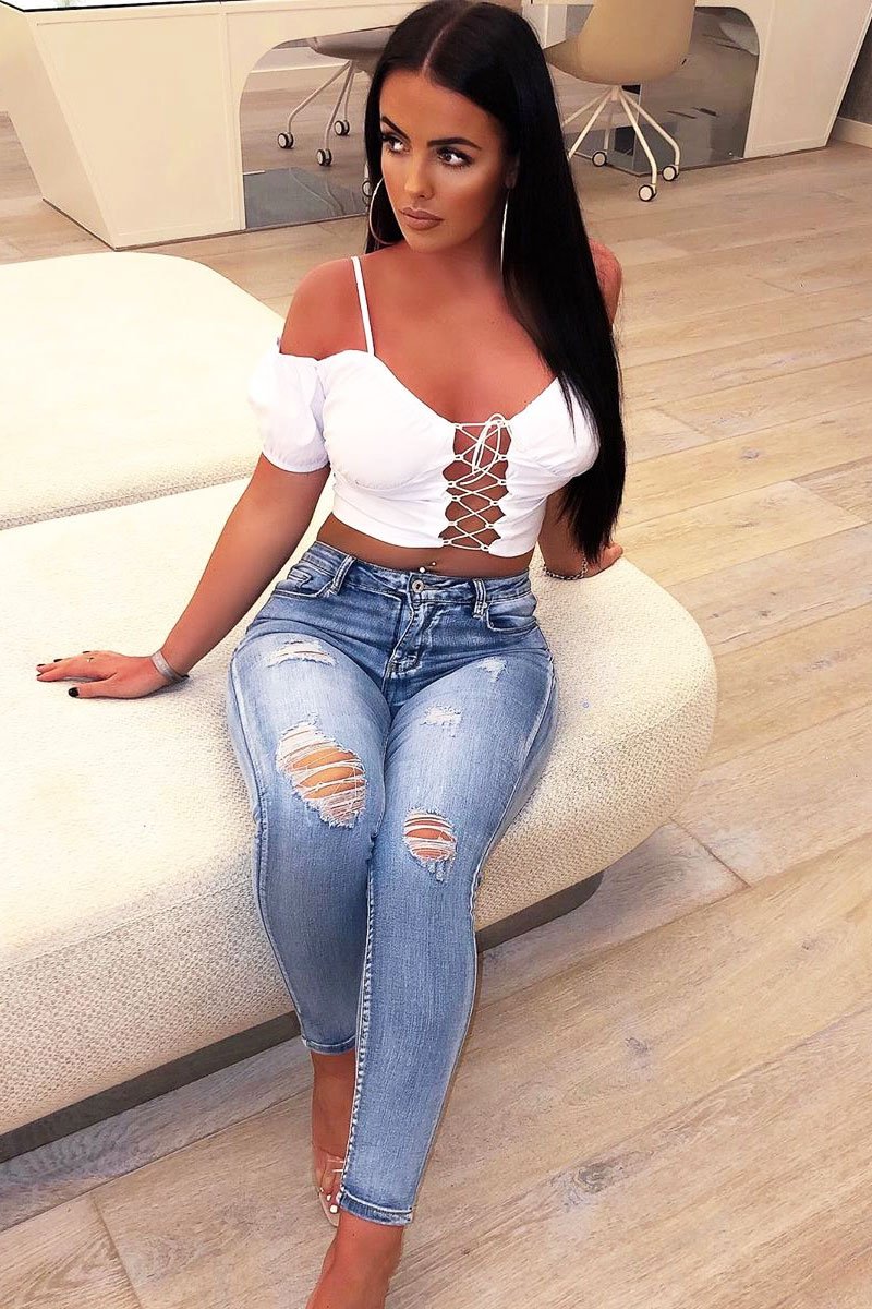 White Bardot Milkmaid Lace Up Crop Top - Abigail-Crop Tops