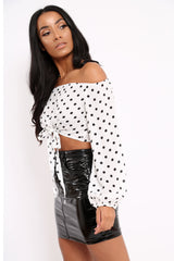 White Bardot Polka Dot Crop Top - Elin-Tops