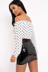 White Bardot Polka Dot Crop Top - Elin-Tops