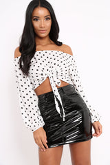 White Bardot Polka Dot Crop Top - Elin-Tops