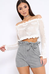 White Bardot Ruffle Hem Crochet Top - Byrdie-Jumper