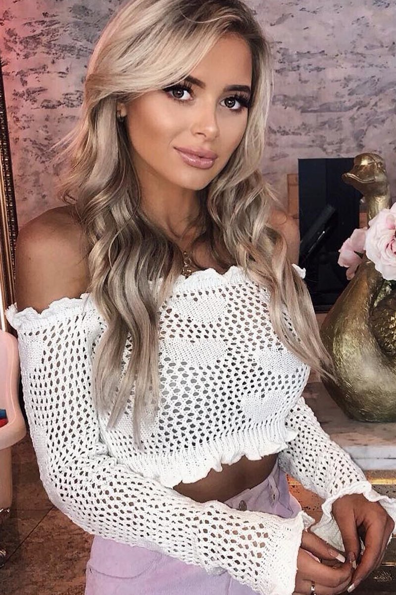 White Bardot Ruffle Hem Crochet Top - Byrdie-Jumper