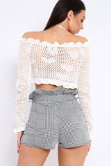 White Bardot Ruffle Hem Crochet Top - Byrdie-Jumper