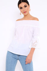 White Bardot Scalloped Sleeve Top - Orah-Tops